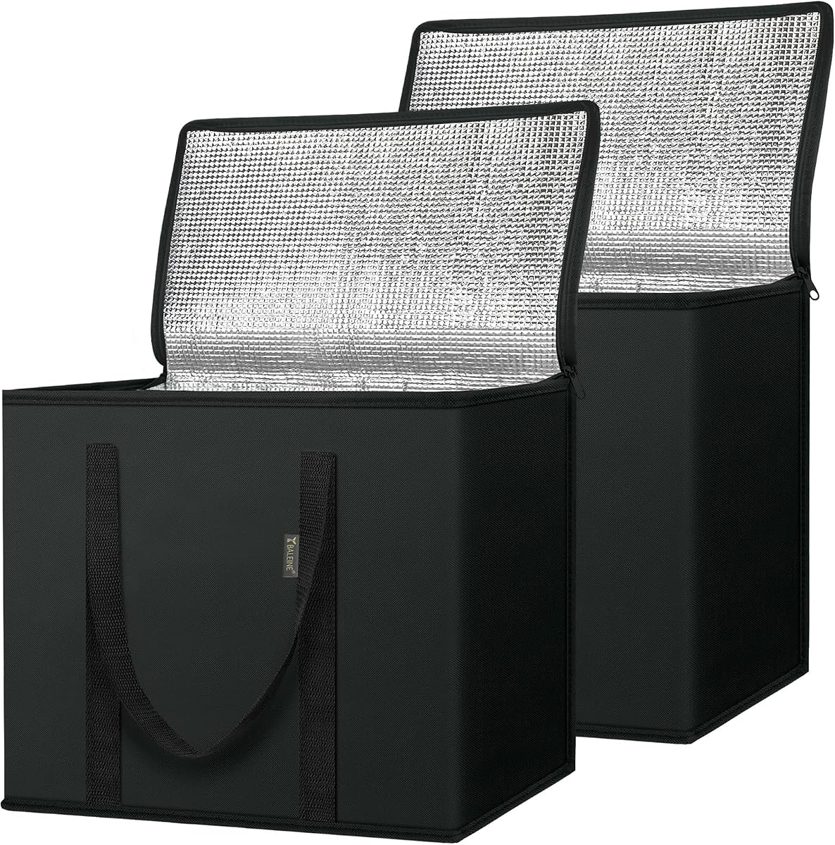 Paquete de 2 bolsas de comestibles reutilizables con aislamiento, bolsa refrigeradora plegable para comestibles, bolsa aislante grande resistente (16''x9''x13'', negro carbón)