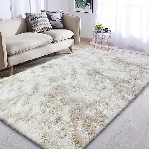 Miniatura 1 de RCZONE Alfombras de área para sala de estar, 4 x 6 pies, alfombra mullida súper suave para dormitorio, teñido anudado caqui, antideslizante,