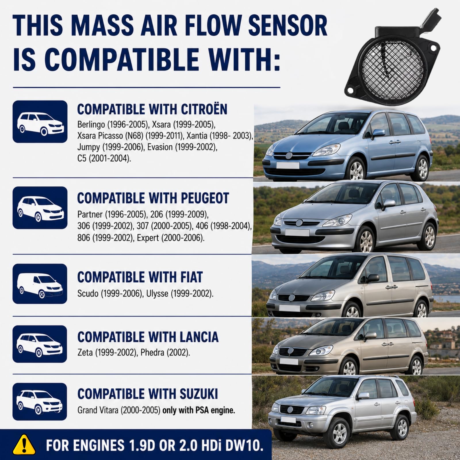 Twowinds - Caudalímetro 5WK9621 Compatible con Citroën Berlingo Jumpy Xantia Xsara C5; Peugeot 306 307 406 806 Partner Expert; Fiat Scudo Ulysse - Sensor Flujo Masa Aire MAF (conector ovalado 5 pines)