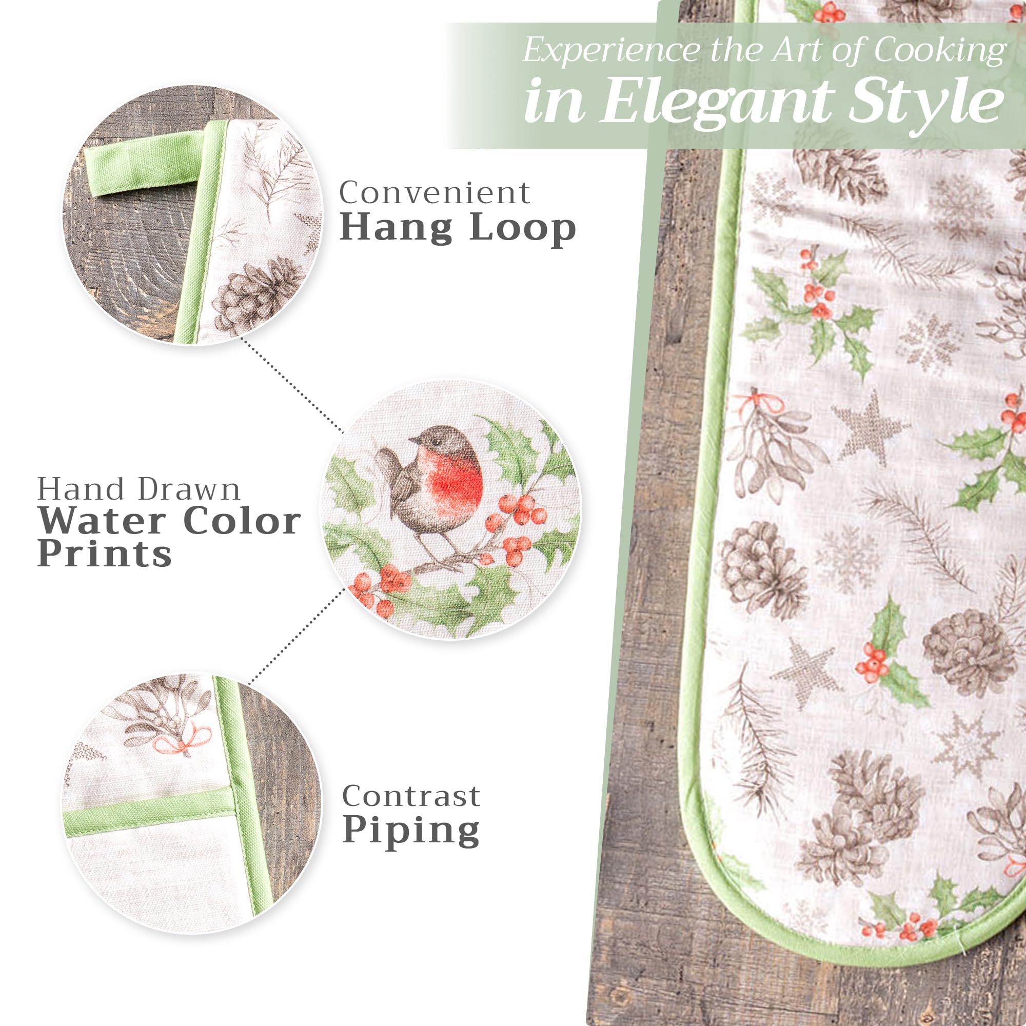 Maison d' Hermine Dew - Guante doble para horno, tela exterior 100% algodón y relleno interior 100% poliéster, para cocinar, hornear, microondas, manejo de utensilios de cocina calientes (18 cm x 89