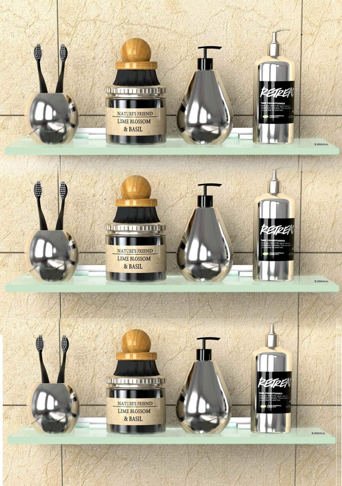 Evolite Tempered Glass Shelf for wal Living Room Corner and Rectangle Stand for Bathroom Racks & Shelves, Storage Shelf Wall Mounted Corner with Fitted Brackets (5 x 15 inch)(Pack of 3)