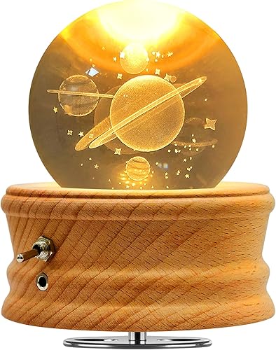 Miniatura 1 de Hwawhin Caja de música con bola de cristal 3D caja de música giratoria luminosa base de madera con luz LED de proyección Navidad día de San Valentín