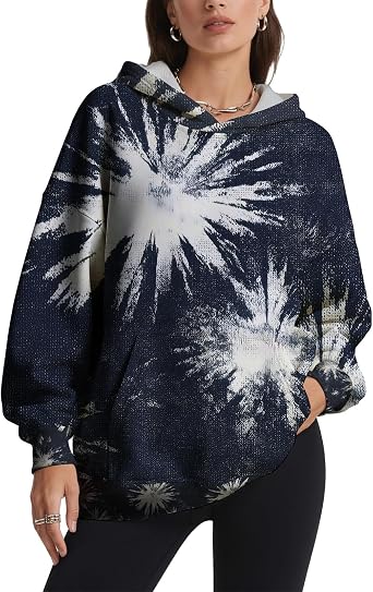 DMOYALA Tie Dye Hoodies for Women Watercolor Casual Pullover Tops Long Sleeve Loose Fit Trendy Fall Sweatshirt with Pocket