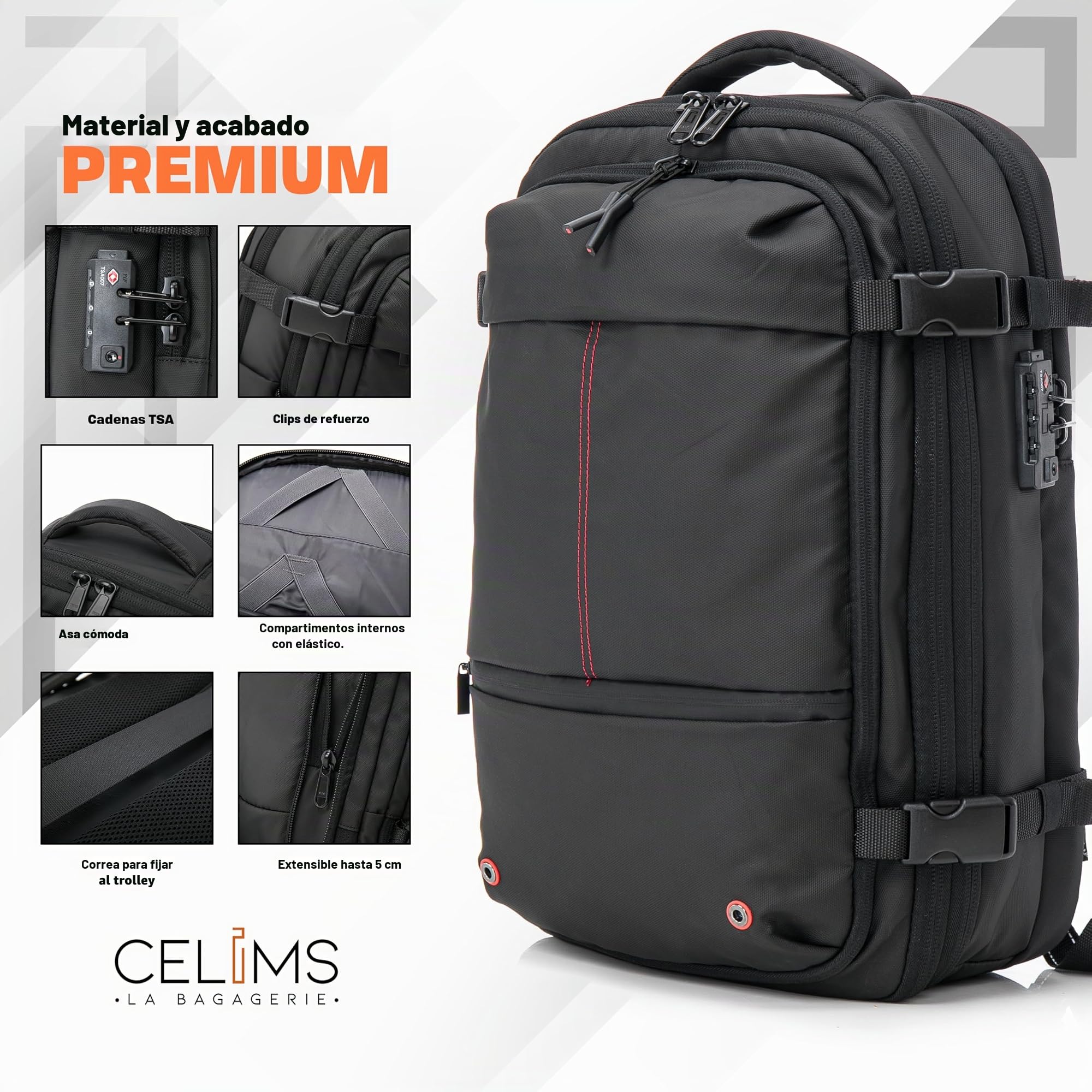 CELIMS - Mochila de viaje al vacío con bomba de aire | Mochila de viaje al vacío | Extensible | Compartimento para ordenador portátil | Cierre de candado TSA | Tejido impermeable | Negro