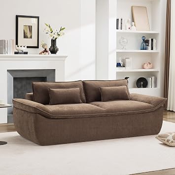 89" Cloud Boneless Loveseat Sofa Couch, Deep Seat Love Seat Sofa with Lumbar Pillow, 2-Seater Compressed Couches for Living Room, Chenille Brown