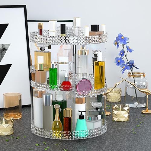Miniatura 8 de Awenia Organizador de maquillaje giratorio de 360 grados, almacenamiento ajustable de maquillaje, 7 bandejas de gran capacidad, unidad de