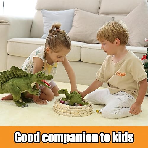 Miniatura 4 de Wilomis Animal de peluche de dinosaurio bebé, dinosaurio de peluche, dinosaurio verde, pequeño espinosaurio con huevo, dinosaurios de peluche suaves