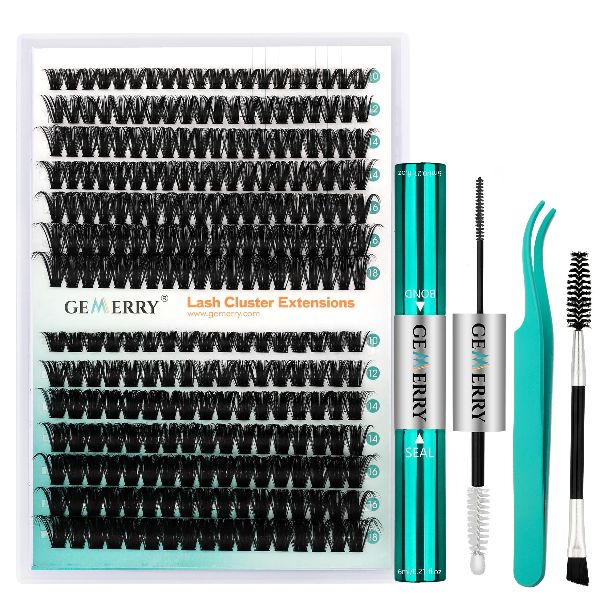 GEMERRY Fluffy Lash Extension Kit Thick Lash Clusters Kit Eyelash Clusters 280Pcs D Curl Eyelash Extension Kit With Lash Bond and Seal, Lash Tweezers,