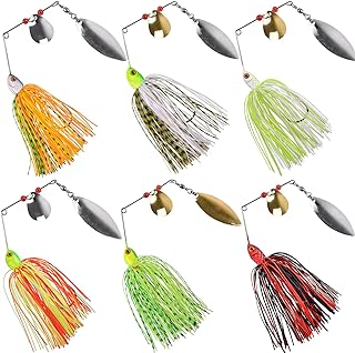Fishing Lures Spinnerbait, 6pcs Bass Fishing Lure Spinner Baits Kit Hard Metal Multicolor Buzzbait Spinnerbait Jigs for Bass Pike Trout Salmon