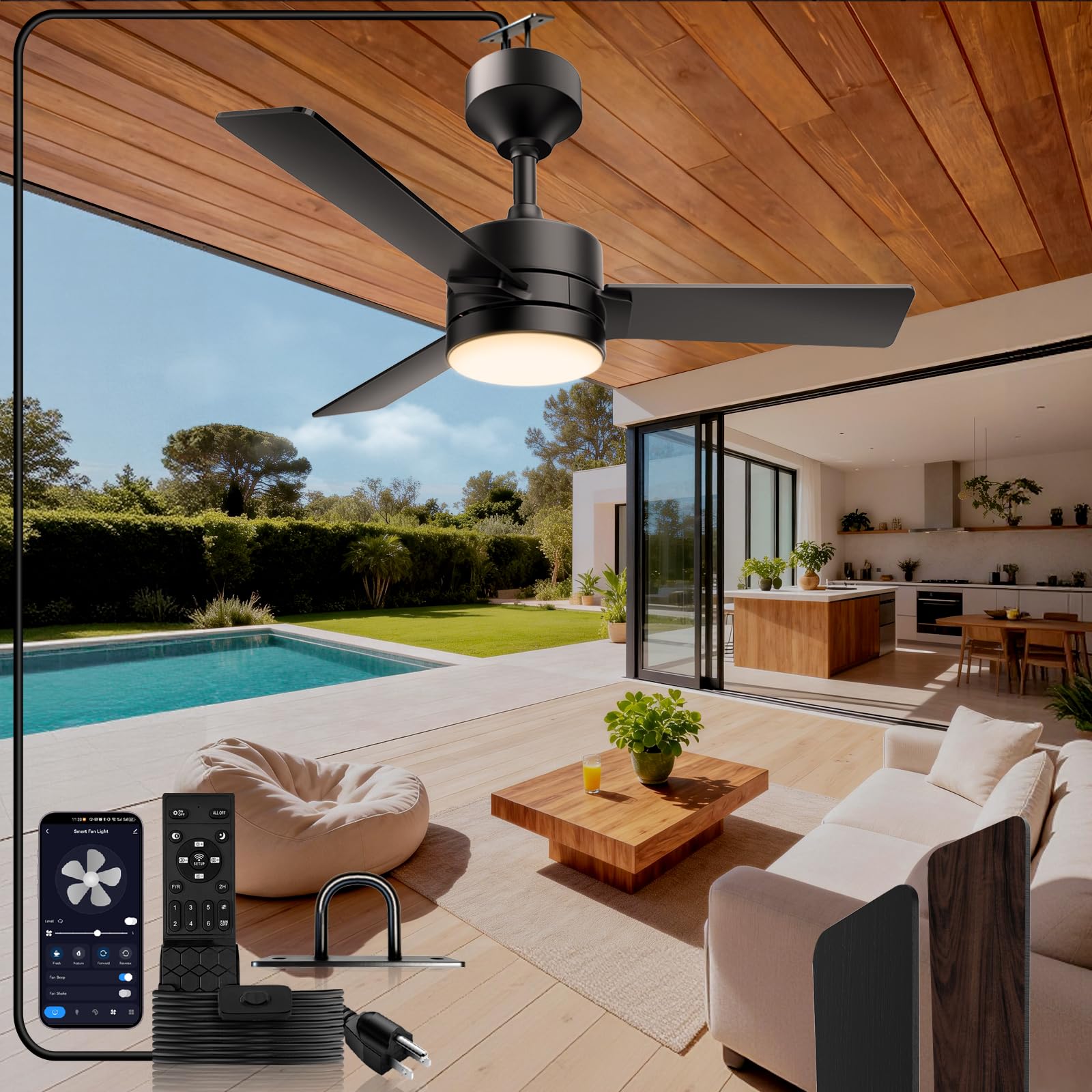 Photo 1 of Lbsored 36" Plug-In Outdoor Ceiling Fan with Light & Remote