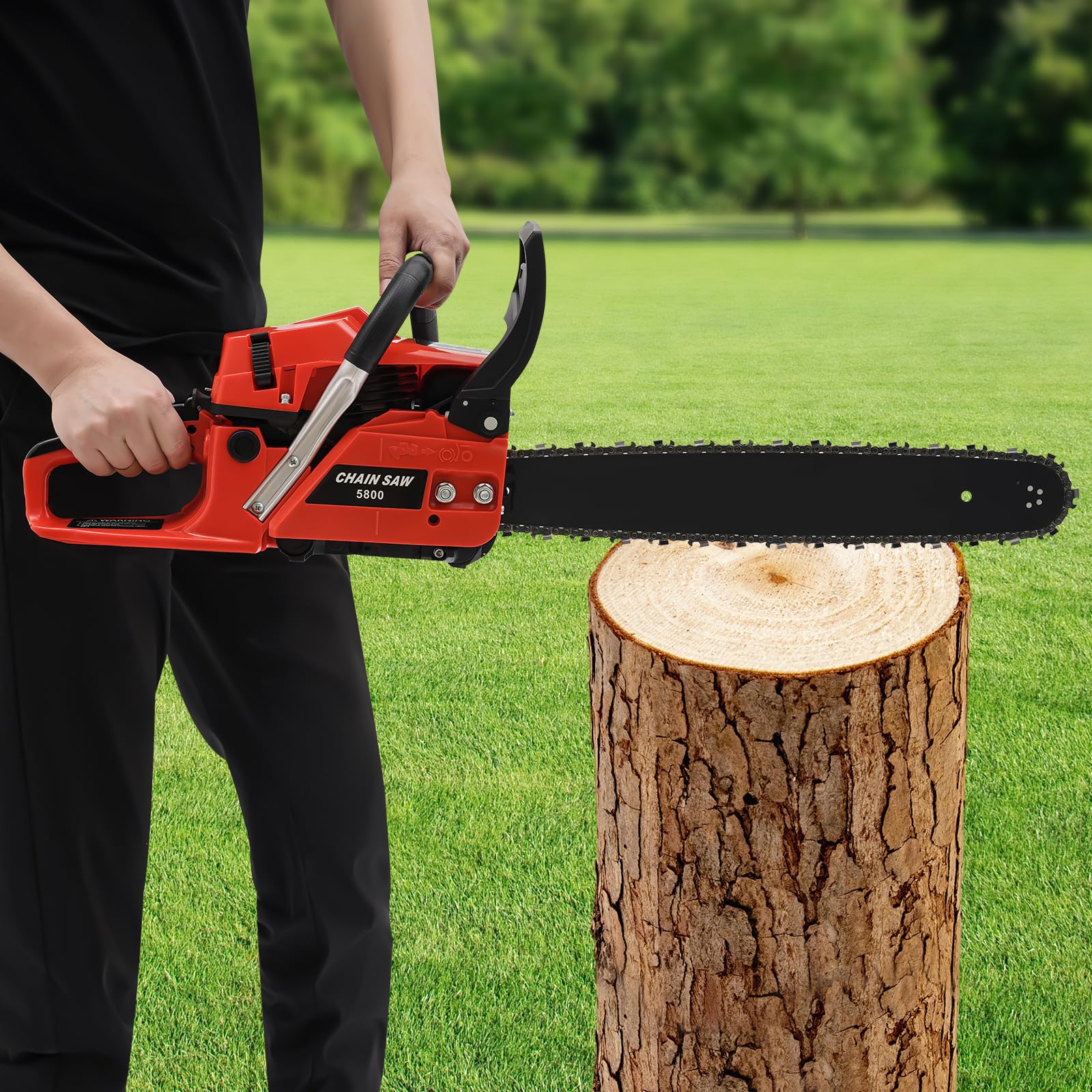 Ręczna piła łańcuchowa zasilana benzyną, 50 cm, przenośna akumulatorowa piła łańcuchowa z silnikiem 2-suwowym, do przycinania drzew, czyszczenia podwórka i cięcia drewna opałowego, czerwona
