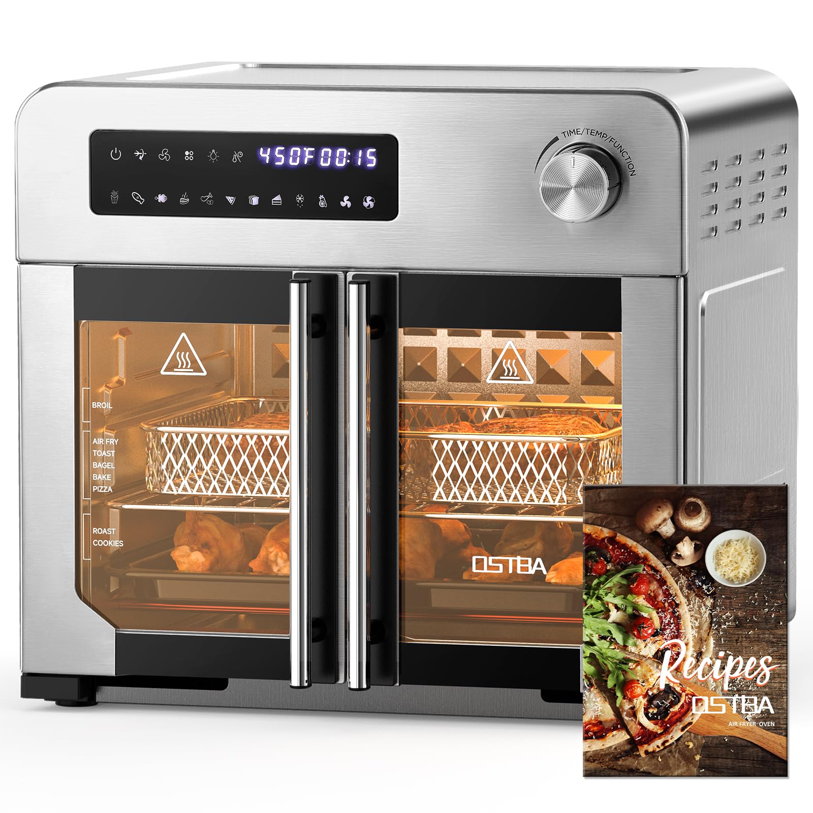 OSTBA French door air fryer toaster oven combo stainless steel with accessories