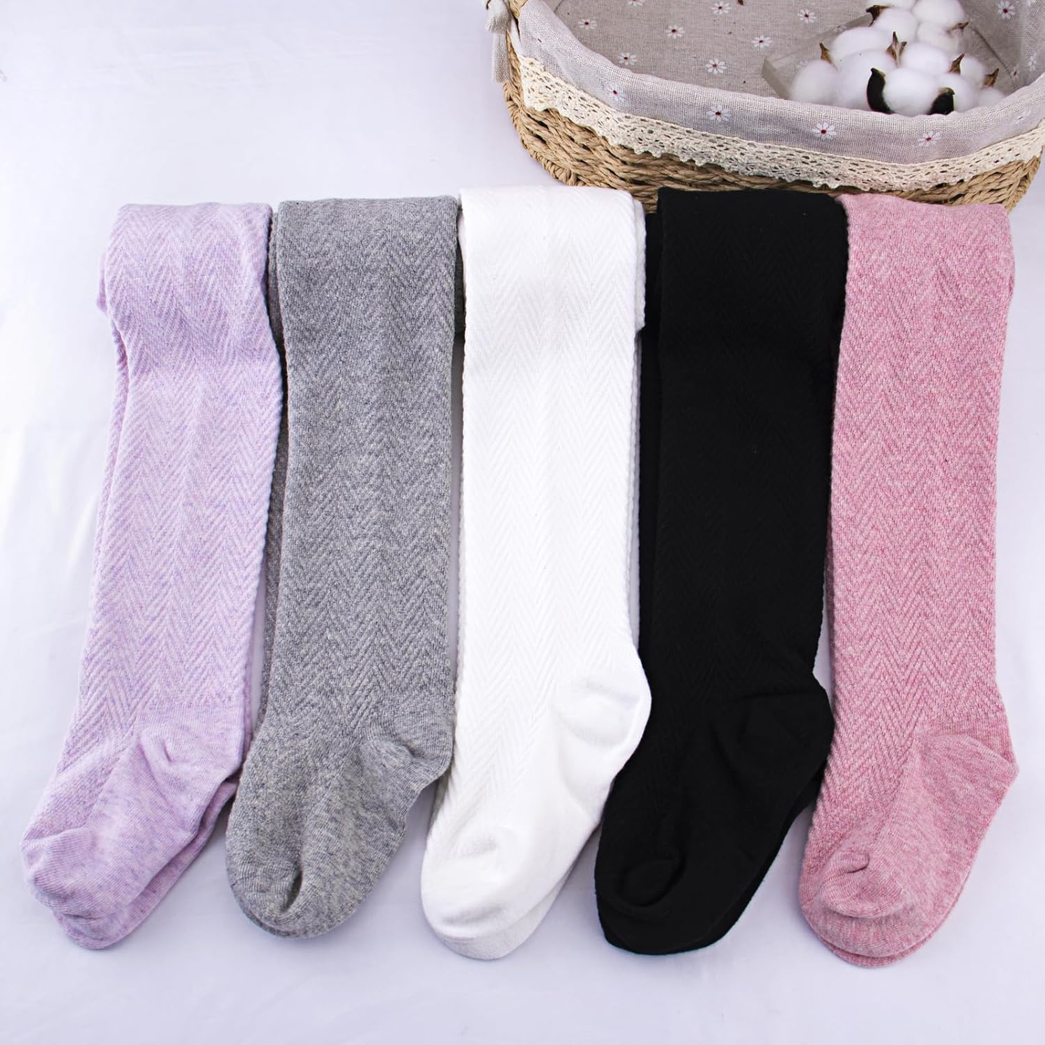 Looching 5 Pack Baby Toddler Girls Cotton Knit Tights Wavy Pattern Legging Stocking Pants Pantyhose for 1-10 Years Kids - Image 5
