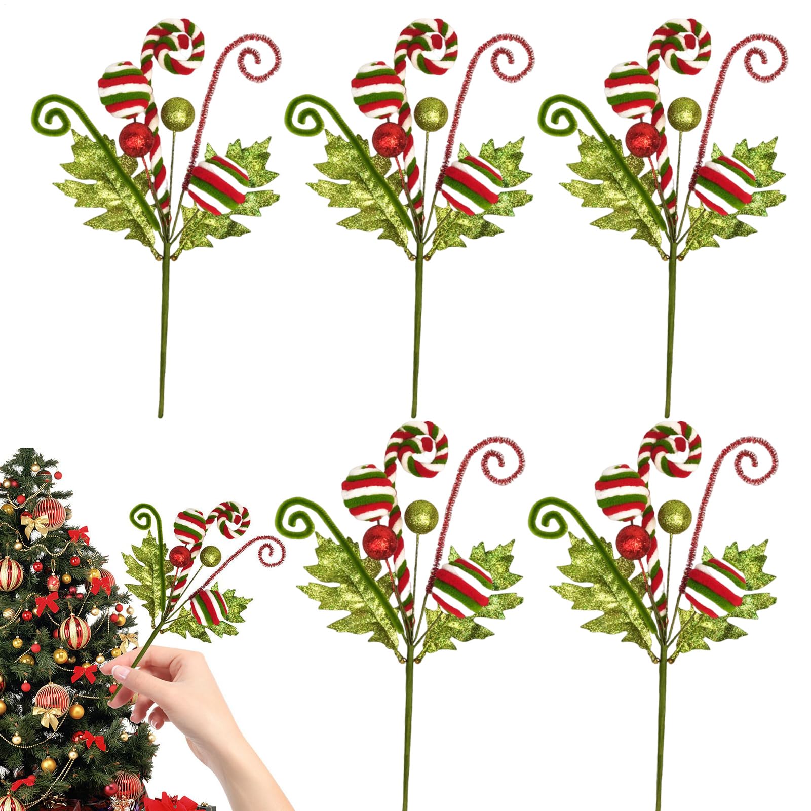 Décorations de Noël bâtons de sucre pailletés pour centre de table x5