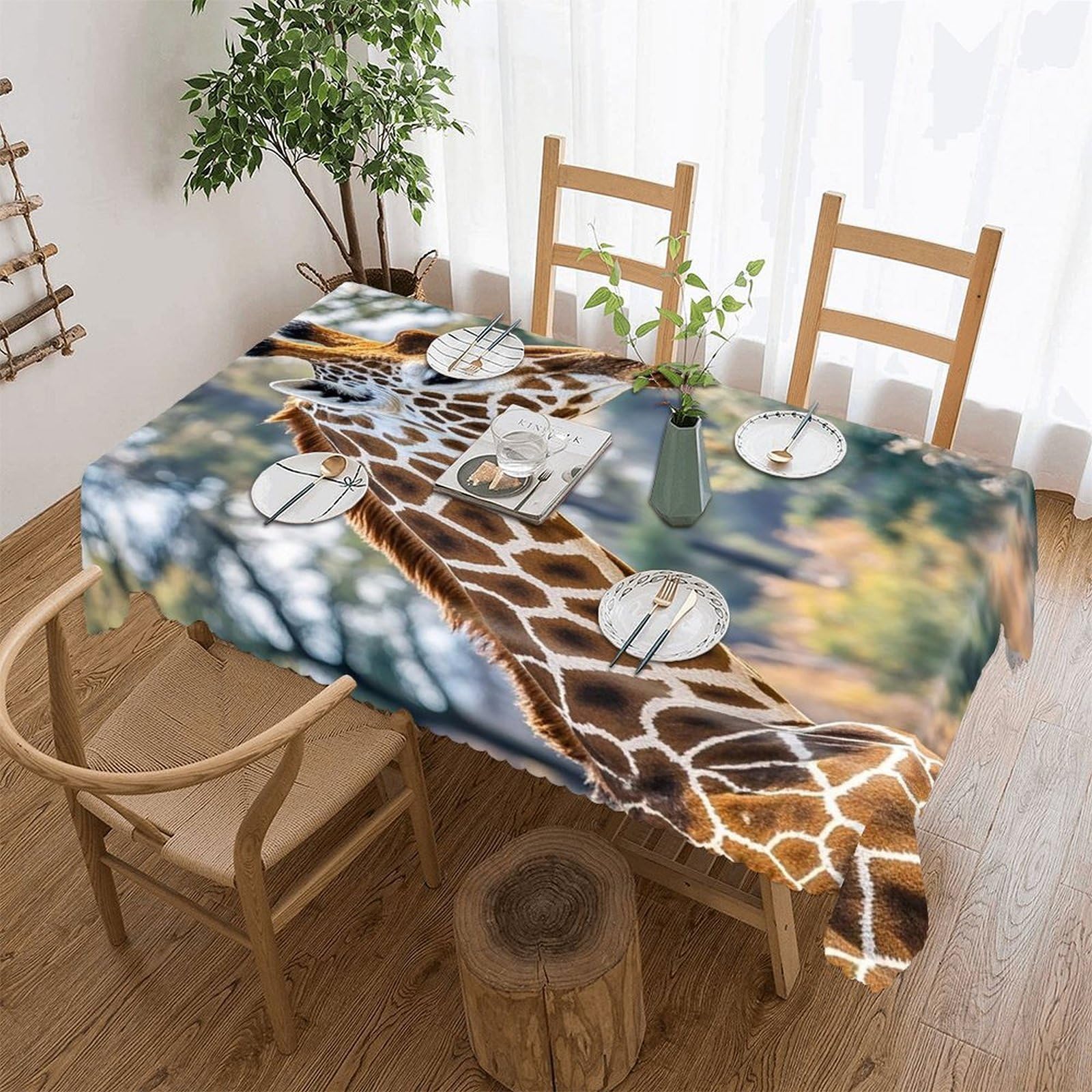 Giraffe High Neck Spot Tablecloth Rectangle Table Cloth Decorative Fabric Table Cover Waterproof Seasonal Table Cover Wrinkle Resistant Washable Table Cloth for Party Picnic Dinner Decor 60"x86"