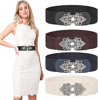 4 Pack Women Wide Elastic Waist Belt for Dress Plus Size Vintage Stretch...