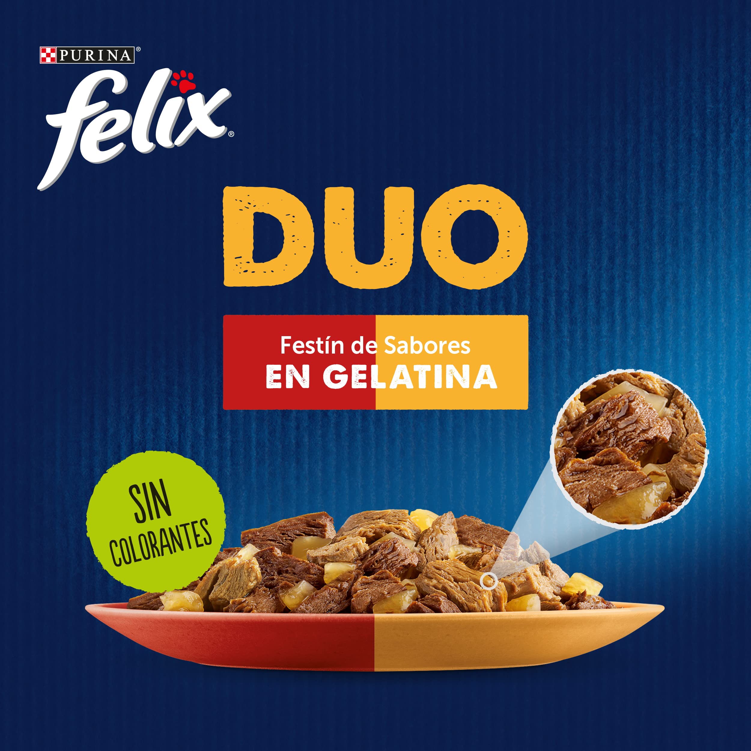 Purina Felix Fantastic Duo, mokra karma dla dorosłych kotów opakowanie różnych mięs, 6 paczek po 12 kopert po 85 g - 72 koperty