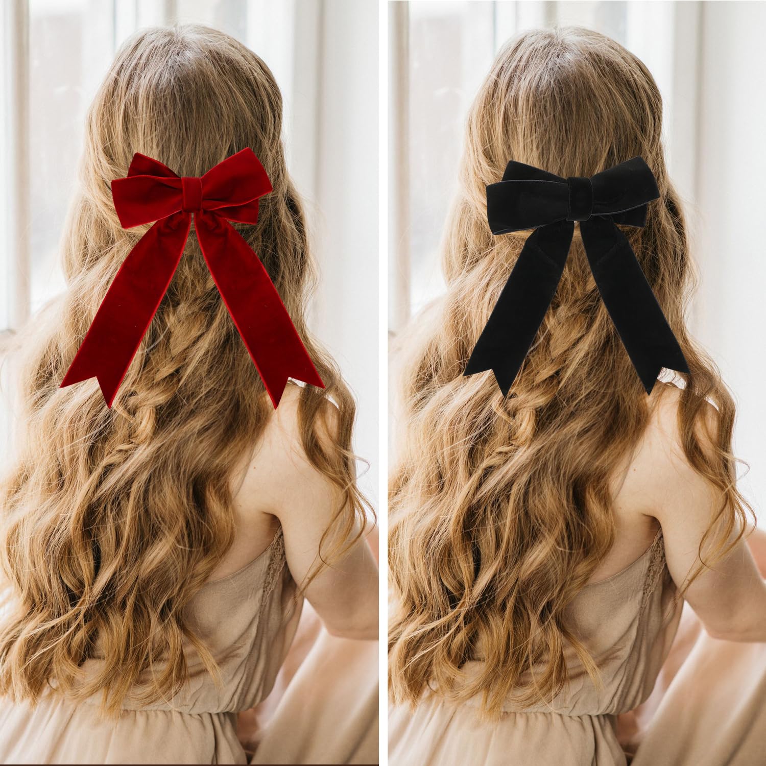 Velvet Bow Hair Clip for GirlsUHOMENY 4PCS Vintage Hair Bows Hair Barrette Big Bow Long Ribbon Hair pins Black Red Velvet Bow Hair Accessories for Girls Women - Image 4