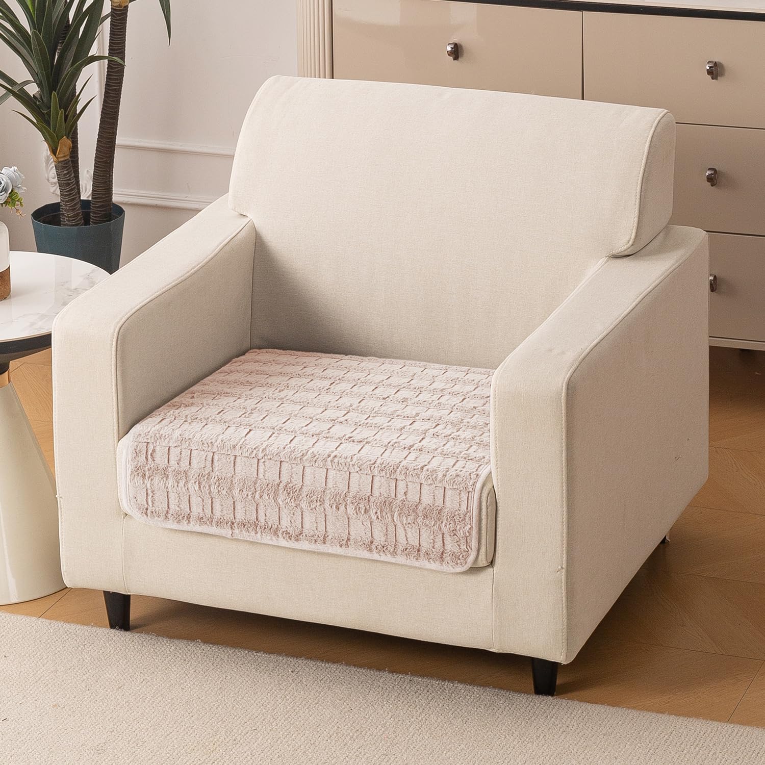 HOKIPO 'Plush Haven' Premium Sofa Mat for 1 Seater Sofa - Soft Fluffy Fabric with Anti-Slip Backing, Beige (NW-AR-5030-BGE*1)-image-15