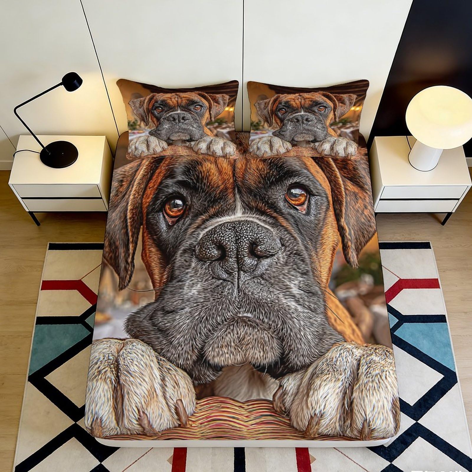 Kzqjxnhpcr Style-4 3D Printed Dog Pattern Fitted Sheet Microfiber Deep Pocket For Adults Bedroom Bedding Dog Mattress Fitted Cover Washable 90X200x25cm 90X200x25cm