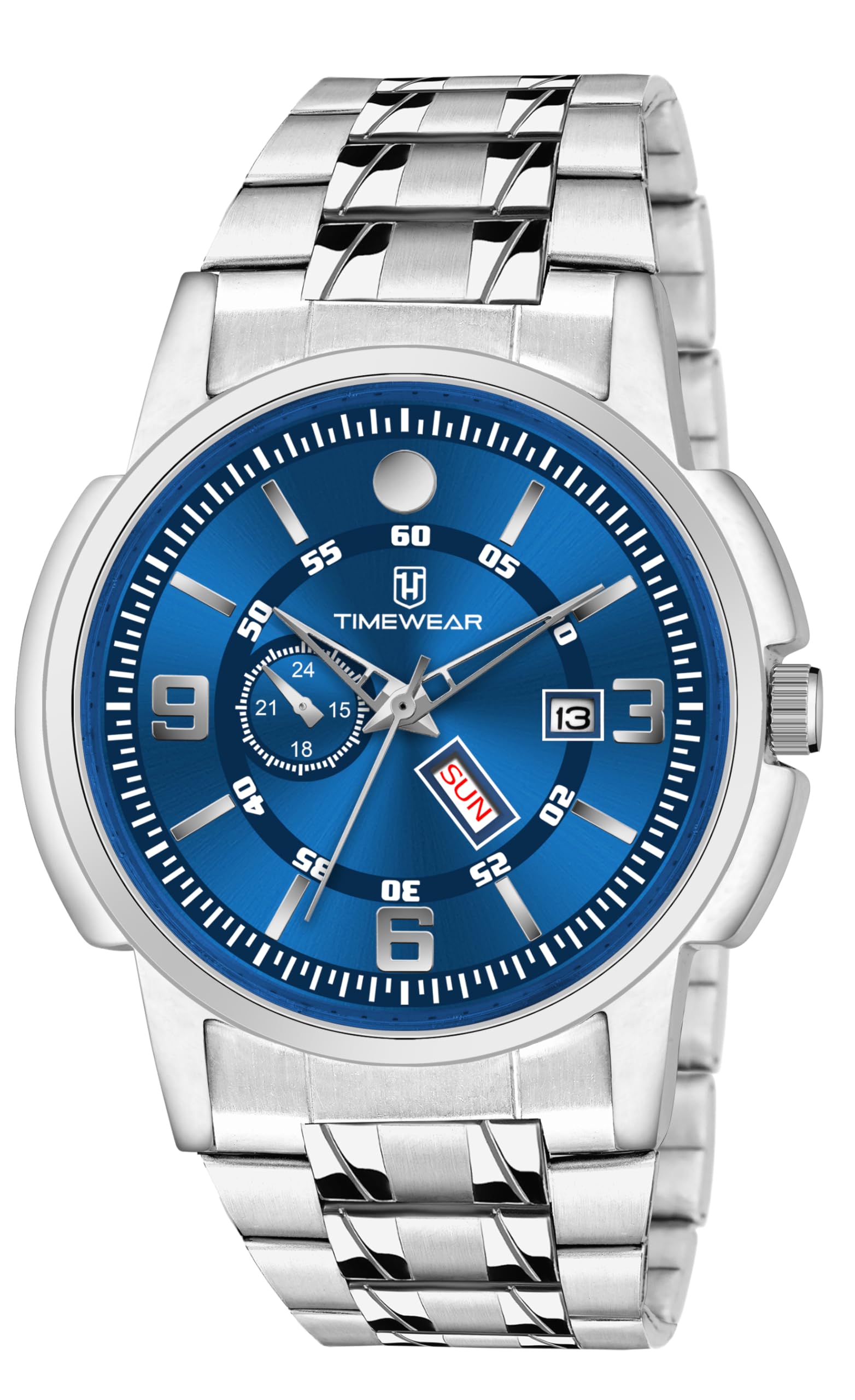 TIMEWEAR Blue Dial Day Date Stainless Steel Chain Watch - Image 1