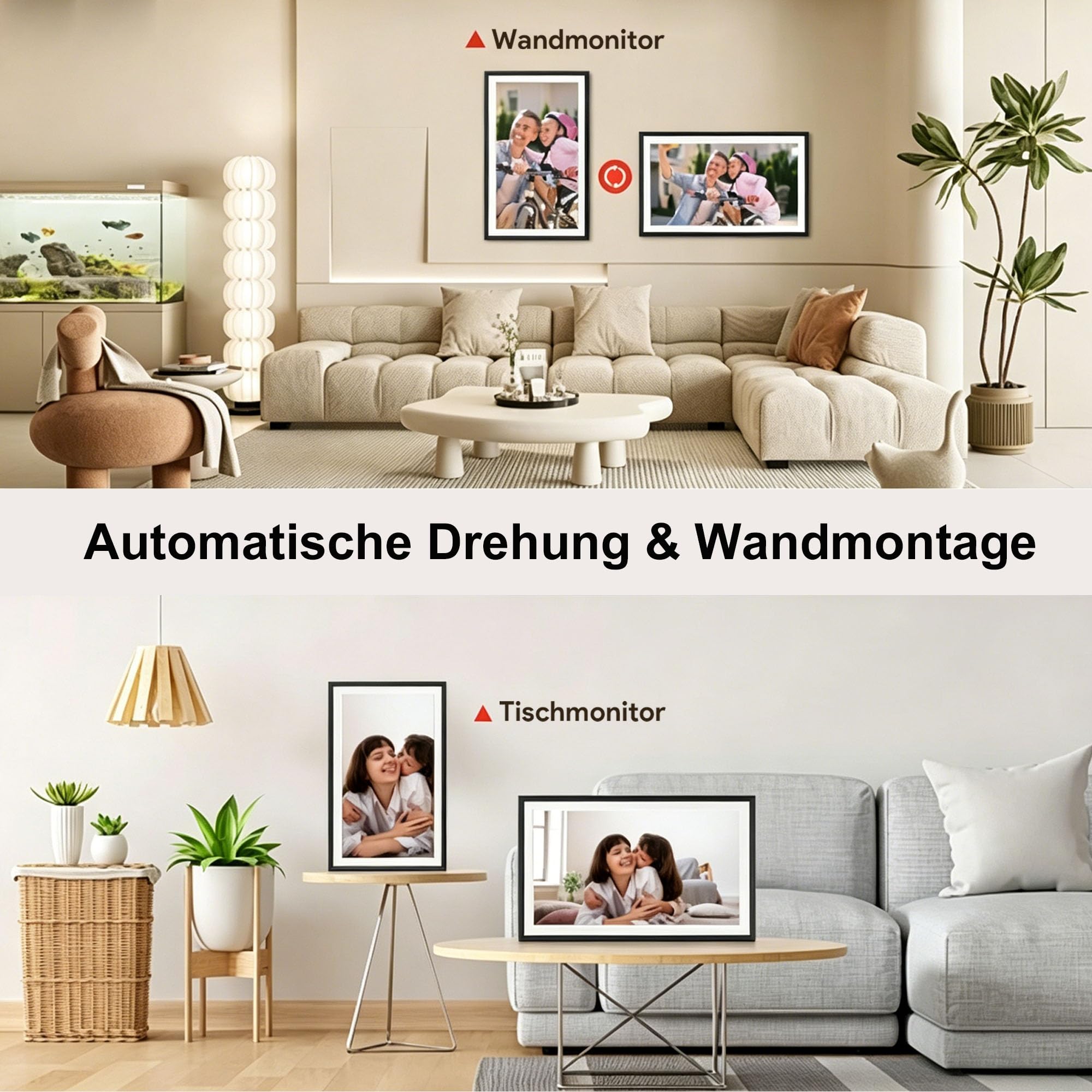 Frameo Digitaler Bilderrahmen 15,6 Zoll Full-HD - WLAN Touchscreen mit App-Steuerung, Videos mit Ton, 32GB Speicher, Geschenk für Mama, Eltern und Großeltern