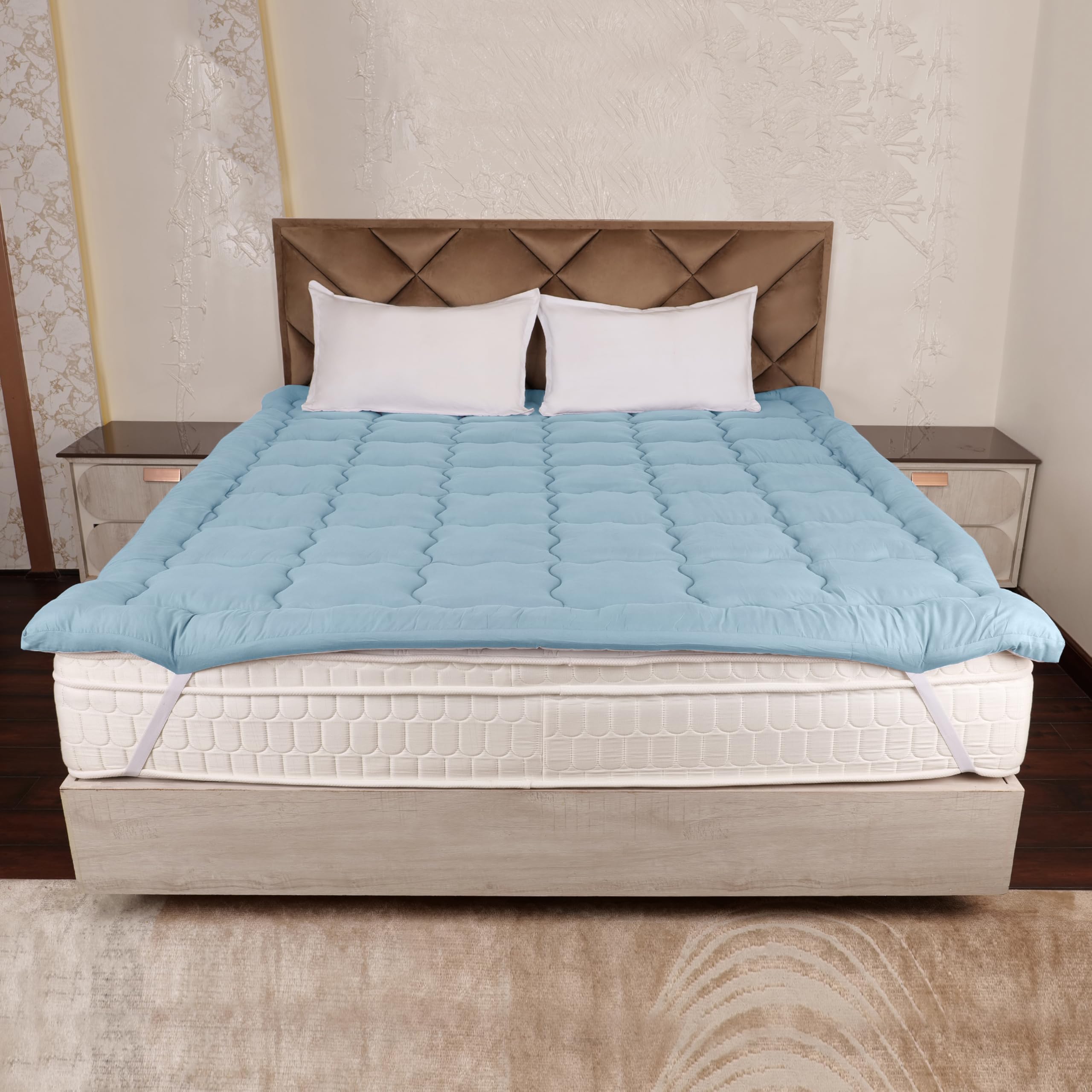 AVI Super Soft 500 GSM Microfiber Mattress Topper for Double Bed Size 72x72 Inch | All Season Comfortable Sleep 2 Inch Thick Mattresses Padding Double Size -(Sky Blue, 6x6 Ft, 4 Corners Elastic Band)