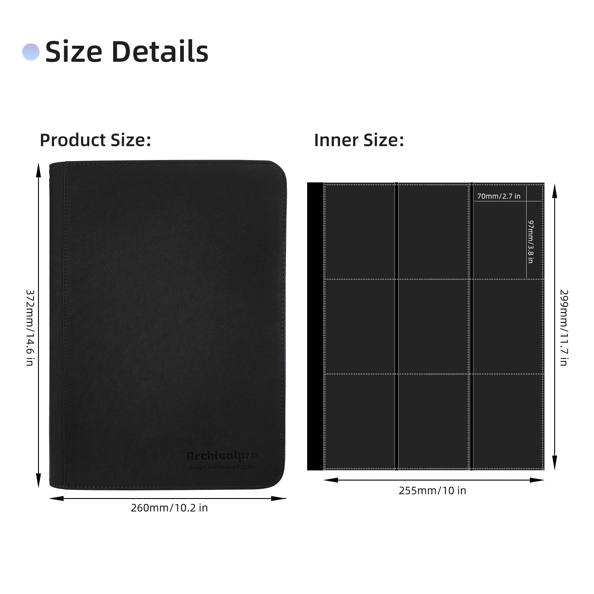 ARCHIVALPRO Premium Trading Card Collection Leather Binder, Holds 360 Cards,Card Holder Album with double side 9 Pocket/Page, 20 Pages(black)