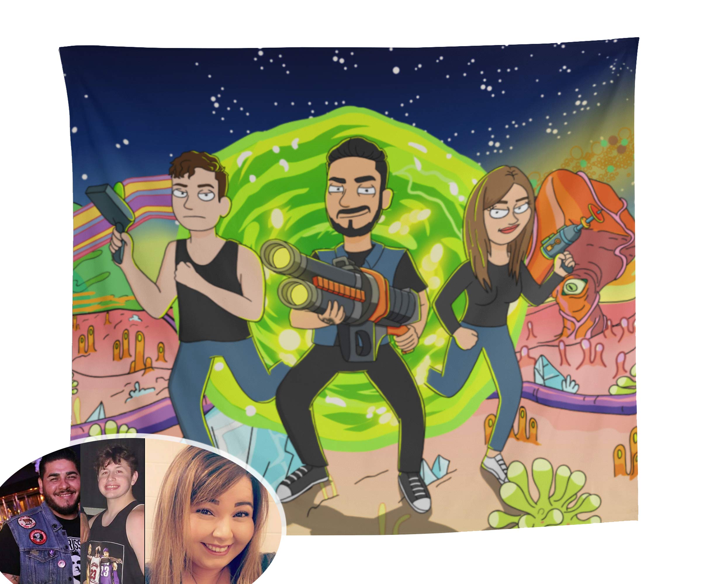 Transform Your Photo into a Custom Cartoon Portrait - Hand-Drawn by iToonify Artists with a Range of Customization and Printing Choices Available. Rick Style Cartoon Family Portrait and Morty Cartoon Style.