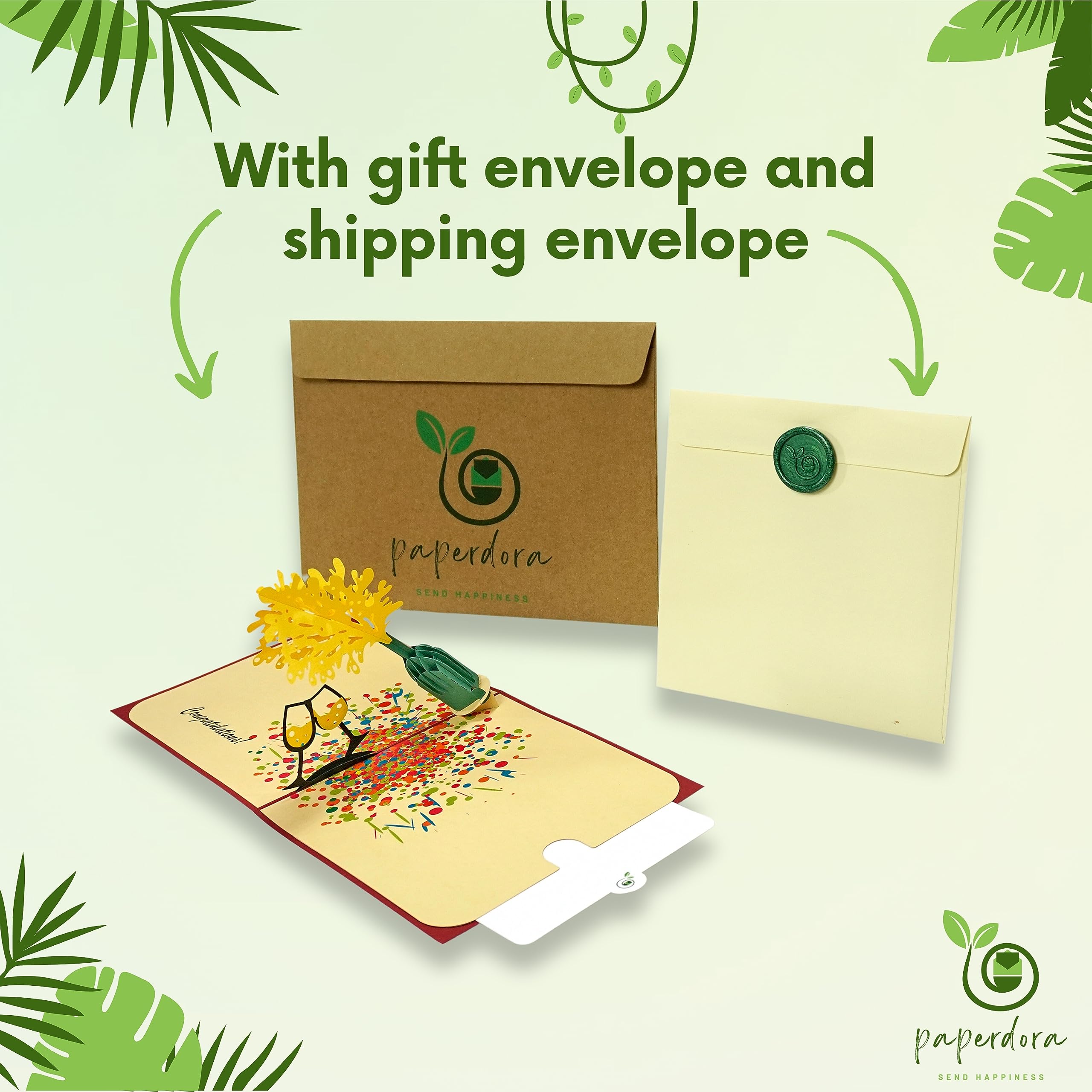 paperdora® 3D Pop-Up Card „Congratulation“ with Envelope and Wax Seal - Greeting Card Gift Card Gift Certificate Voucher - Image 4