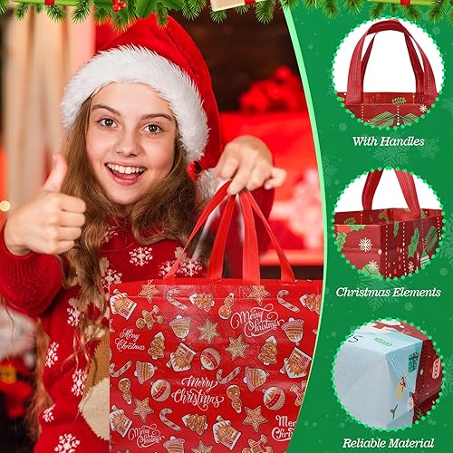 Miniatura 4 de Wesnoy 50 bolsas de regalo de Navidad a granel, bolsas de regalo de Navidad, bolsas reutilizables de Navidad, bolsas no tejidas con asas, bolsas de