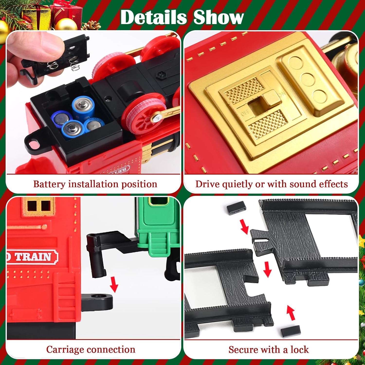 Doloowee Christmas Train Toy with Lights and Sounds, Train Carriages and Tracks for Toddlers 3-5, Birthday Party Favors and Christmas Stocking Stuffers