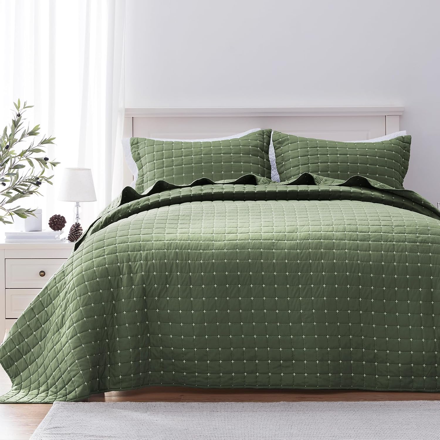 SunStyle Home Quilt Set King Olive Green Lightweight