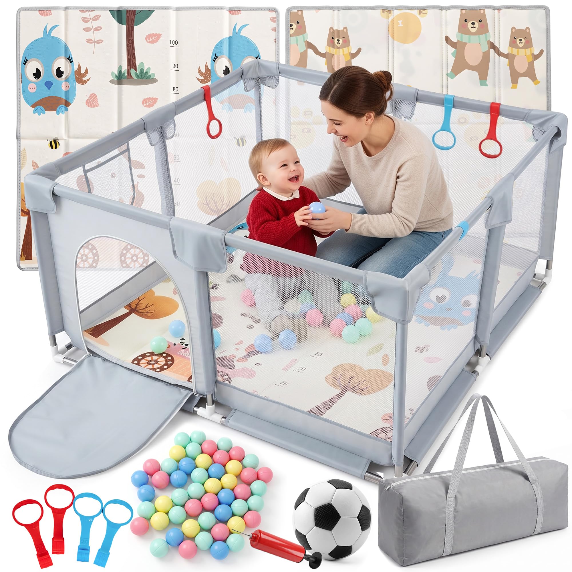 Parque Infantil Bebé 120x120 cm Incluye Alfombra + Accesorios Corralito Bebé Parque Bebé 120x120, Corral para Bebé, Parques Infantiles Bebés para Casa Corral de Juegos para bebés Baby Playpen