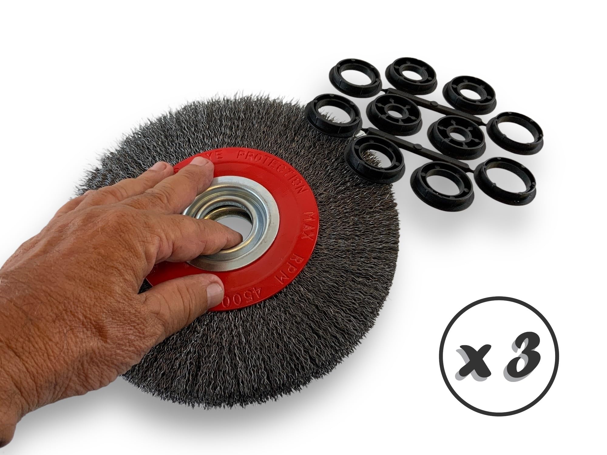 Kibros Lot 3 brosses touret acier Ø 200 mm 3 rangs fil dur 0,30 mm