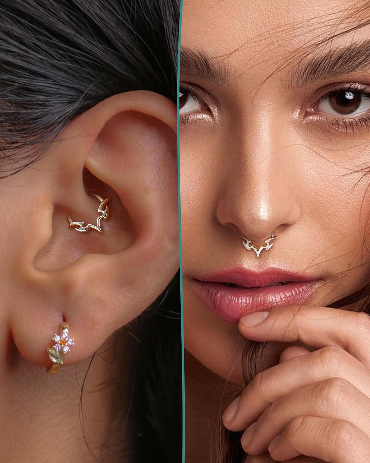 COCHARM Septum Rings 16g,Skyrend Claw Septum Jewelry, Stainless Steel Helix Daith Earrings, 8/10MM Daith Piercing Jewelry