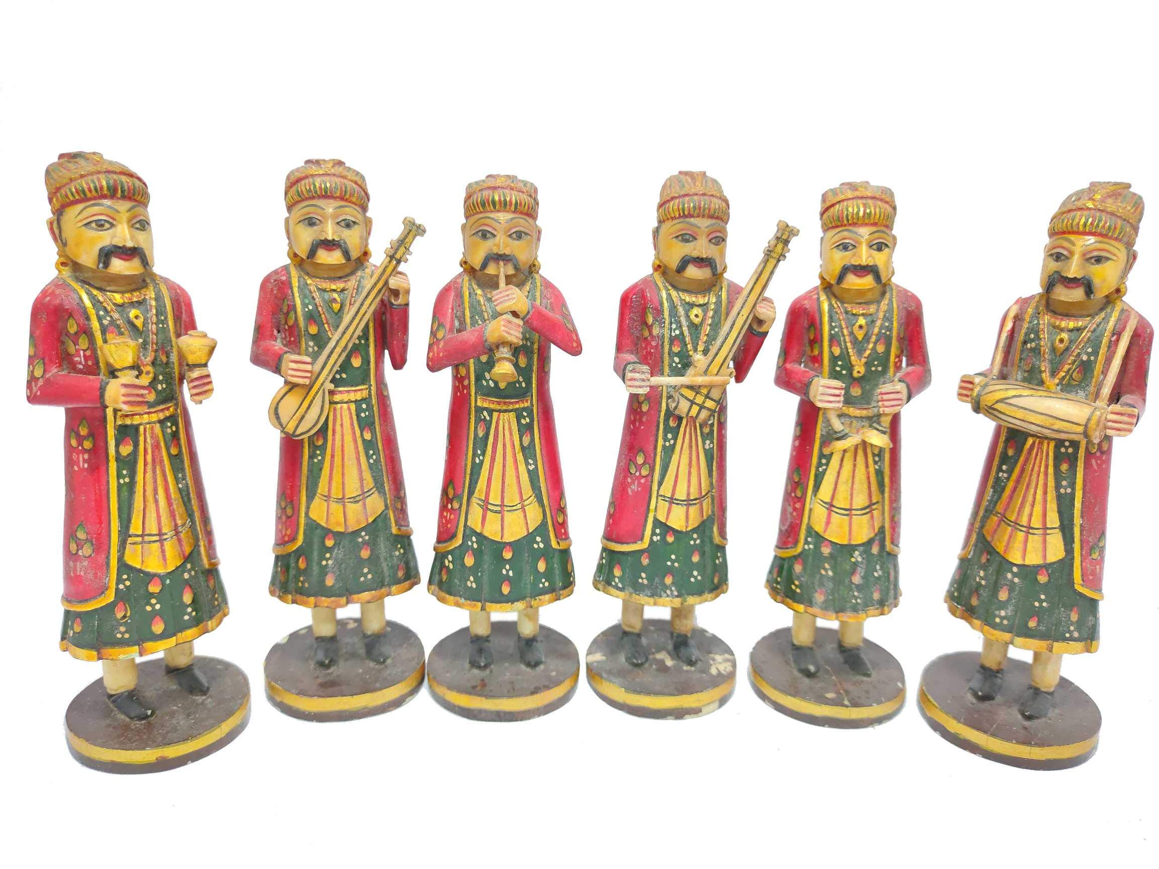 Figurines de musique folklorique Rajasthan Gems en os de chameau lot de 6