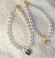 Vista 4 de Collar de perro con perlas y diamantes de imitación para perros pequeños, accesorios para collar de mascotas (S, azul marino)