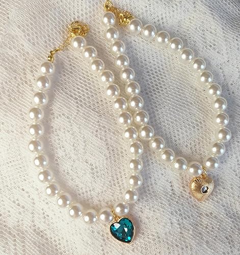 Miniatura 4 de Collar de perro con perlas y diamantes de imitación para perros pequeños, accesorios para collar de mascotas (S, azul marino)