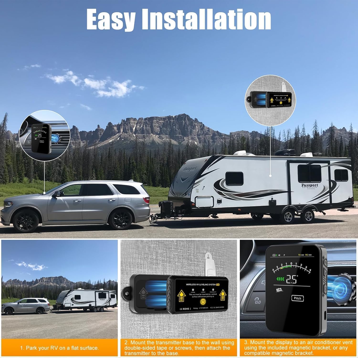 OBEST Niveau camping car, Système de Nivellement Camping-Car, Niveaux Caravane, RV leveller Connexion sans Fil, Nivellement pour Caravane, Accessoires Camping Car Caravane Van aménagé Universel