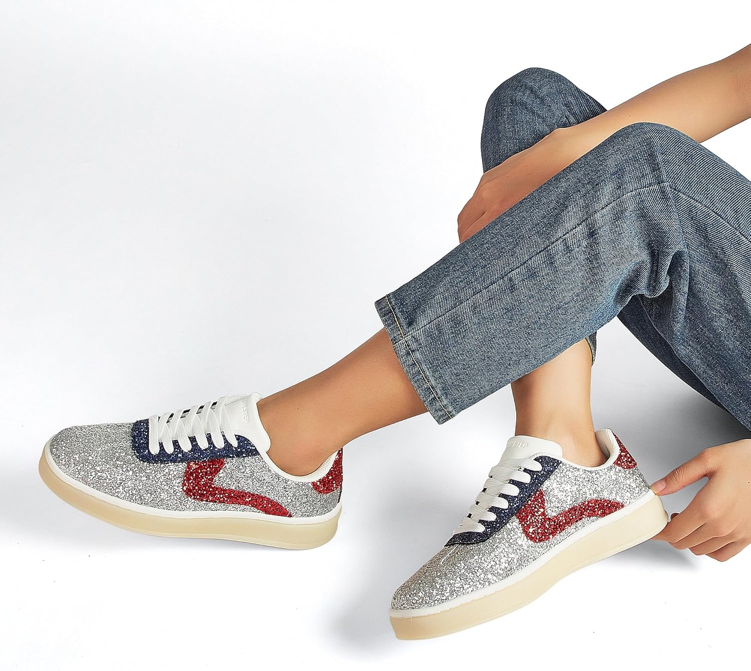 LUCKY STEP Women's Glitter Sneakers Fashion Retro Casual Sparkly Bling Shiny Dressy Bedazzled Bridal Wedding Anti Slip Walking Shoes - Image 8