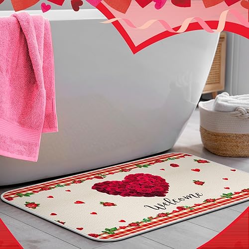 Miniatura 2 de Moucuny Tapete de 3 piezas para el día de San Patricio y Pascua, diseño de conejito de trébol y corazón, tapete de bienvenida, antideslizante,