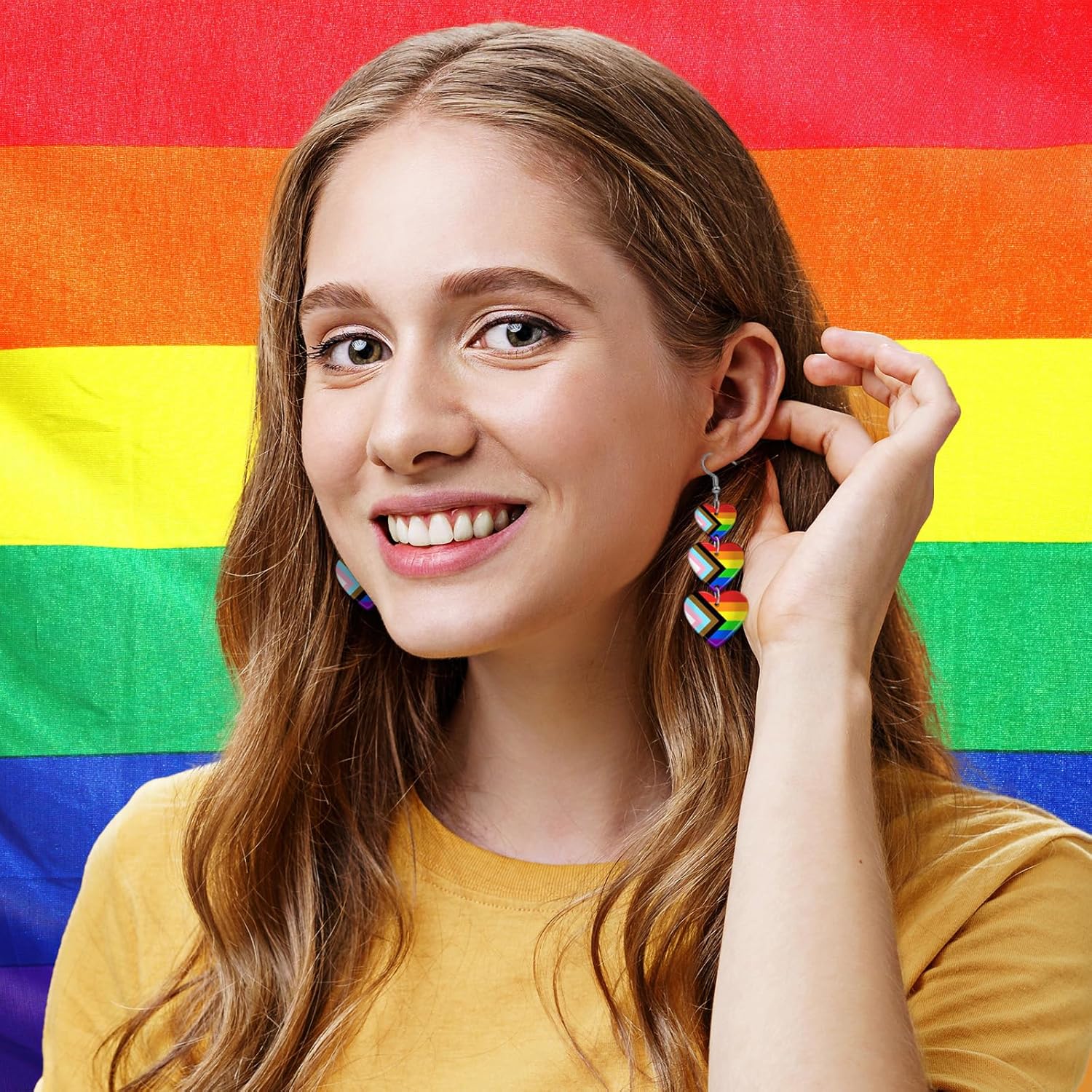 LGBTQ Rainbow Pride Earrings for Women Triple Love Heart Earrings Dangling Gay Lesbian Bisexual Transgender Jewelry Accessories for Pride Month - Image 4