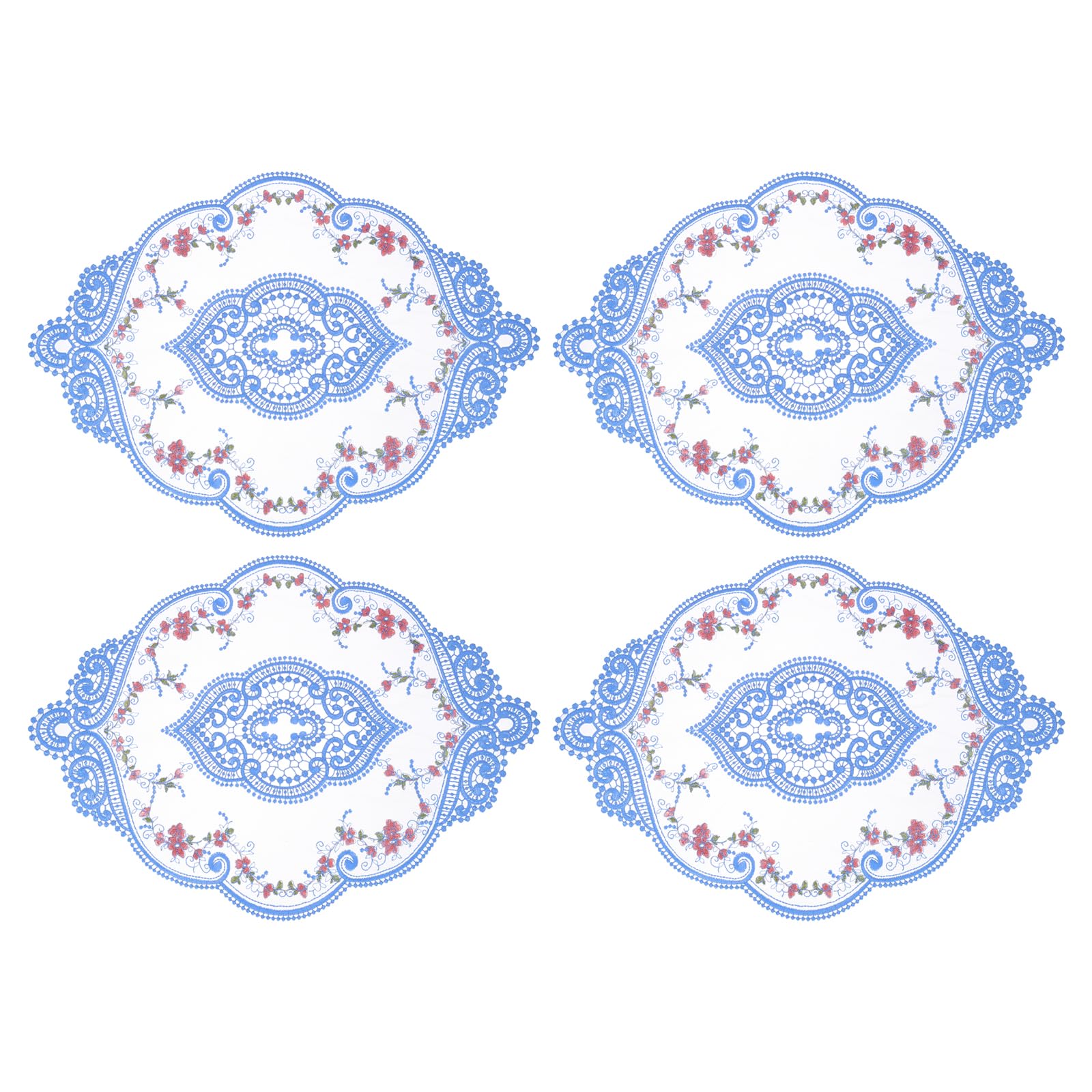 Set de table ovale bleu brodé protégeant vos meubles des rayures avec élégance