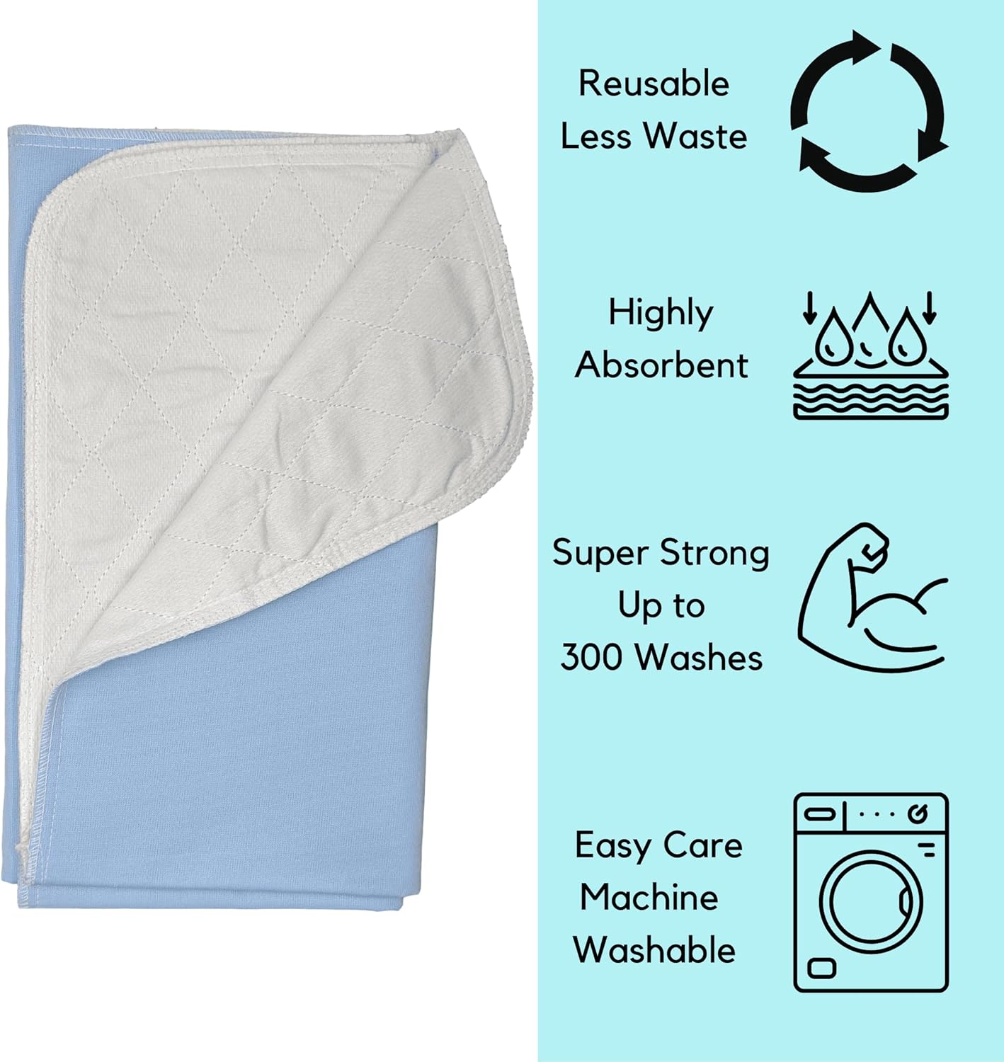 Bed Pad Washable Incontinence Underpad - Heavy Duty, Absorbent Stain Masking Urinary Mattress Protector - Reusable Dry Bed Wetting Premium Protection for Seniors, Children 32 x 34 - 4 Pack Blue 6oz