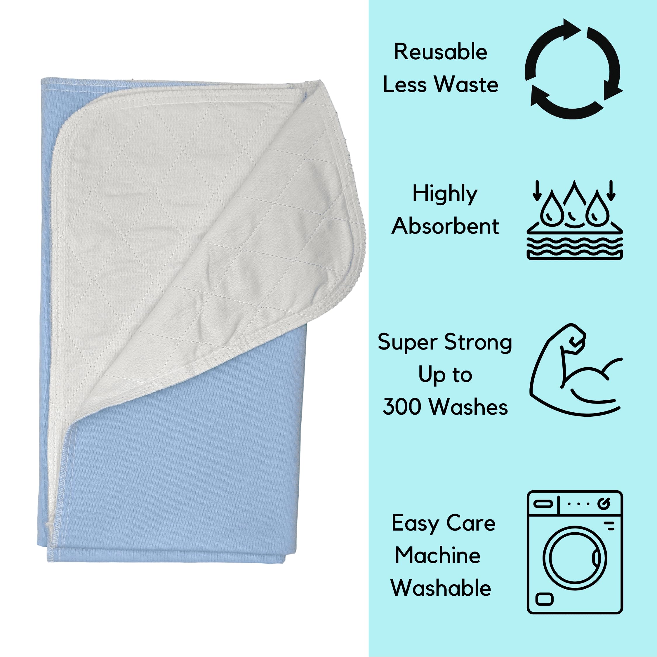 Bed Pad Washable Incontinence Underpad - Heavy Duty, Absorbent Stain Masking Urinary Mattress Protector - Reusable Dry Bed Wetting Premium Protection for Seniors, Children 32 x 34-2 Pack Blue 6oz