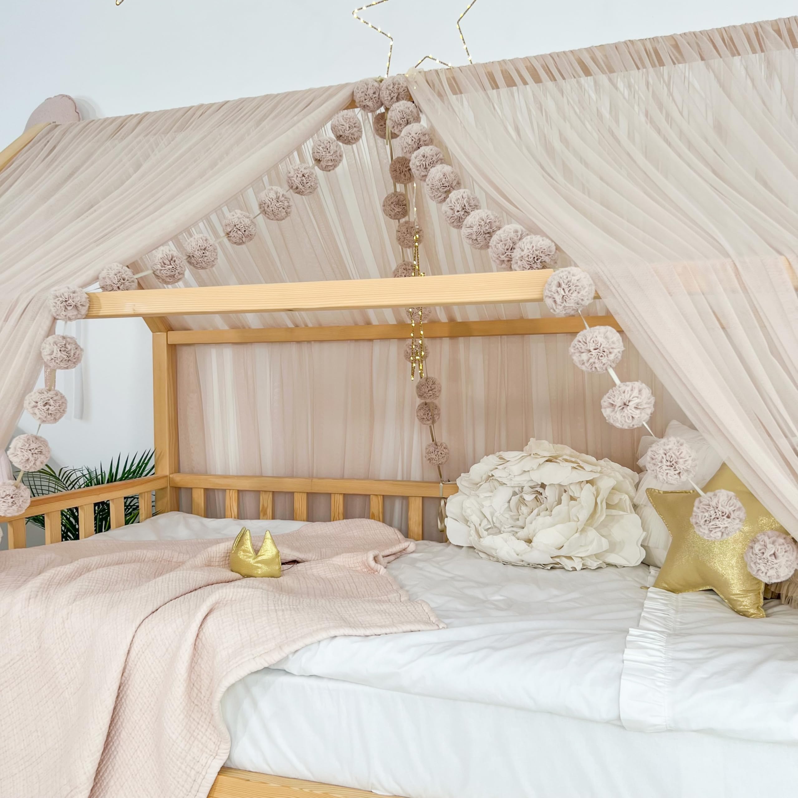 Toldo de cama estilo princesa para niñas, decoración de habitación de niños para camas Montessori, regalo de tul suave para niños pequeños (piedra rosa, 380 cm, juego de 2)