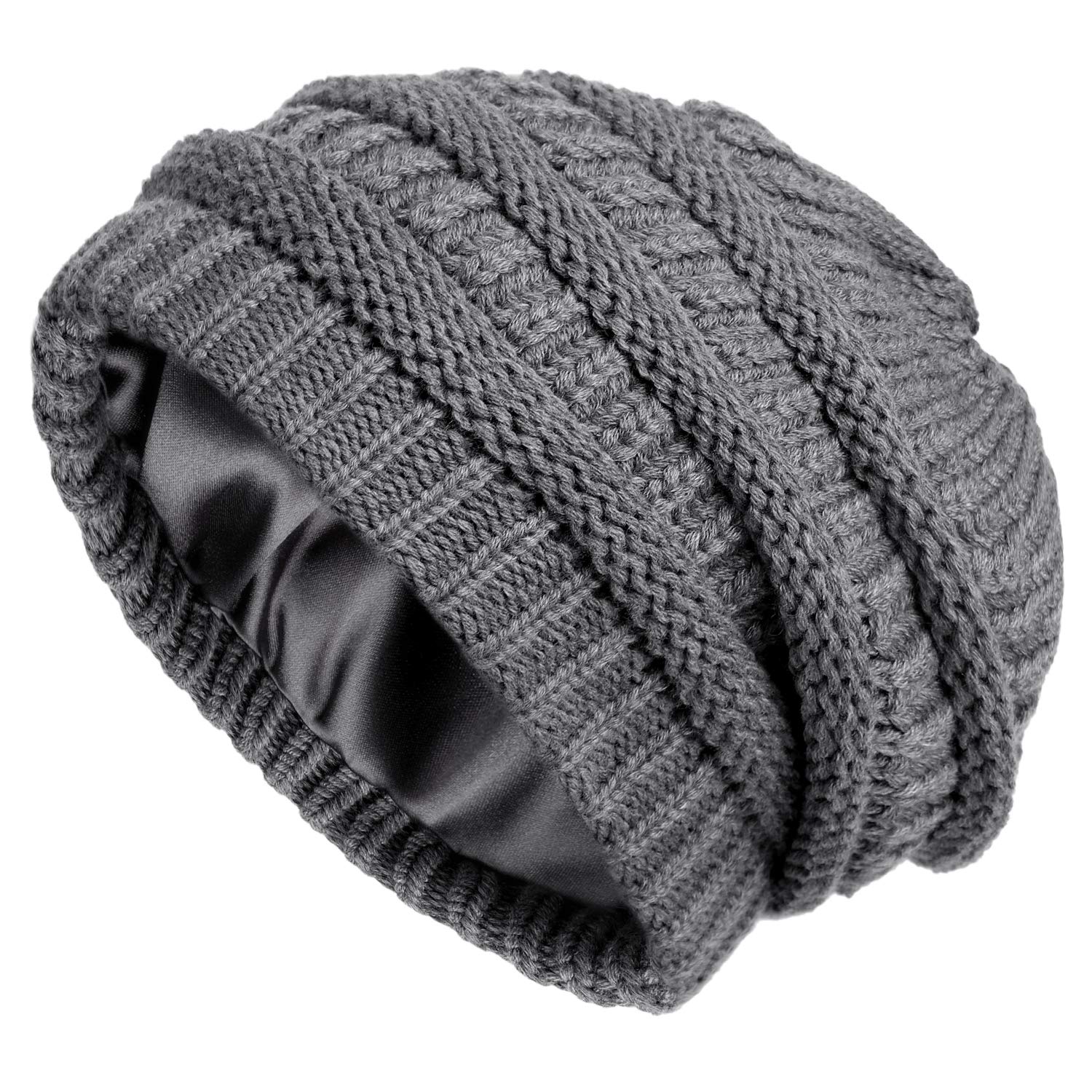 LvaizWinter Knit Beanie for Women Satin Lined Cable Thick Chunky Cap Mens Soft Slouchy Warm Hat