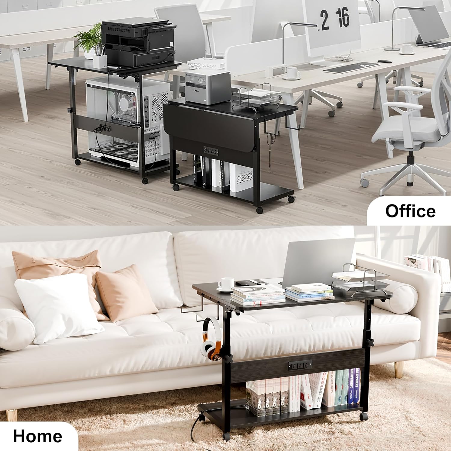 ZIFTY Height Adjustable Large Computer Tower Stand, PC Stand CPU Holder Cart with Charging Station, Folding End Table for ATX Case Printer, Rolling Wheels Mouse Pad for Gaming, Home, Office