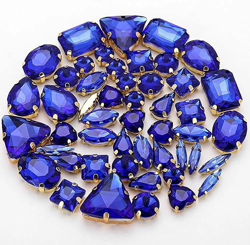 50 piezas de diamantes de imitación para coser en formas mixtas de vidrio, gemas de metal en la parte trasera de metal, diamantes de imitación de